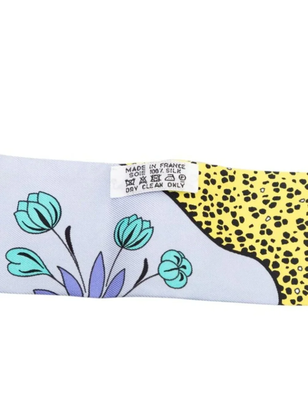 Hermes Twilly les Leopard Scarf Blue Yellow Silk - Picture 5 of 6